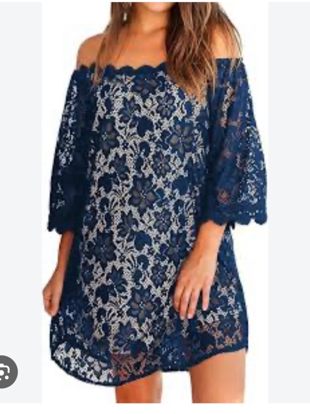 Off-Shoulder Navy Lace Mini Dress